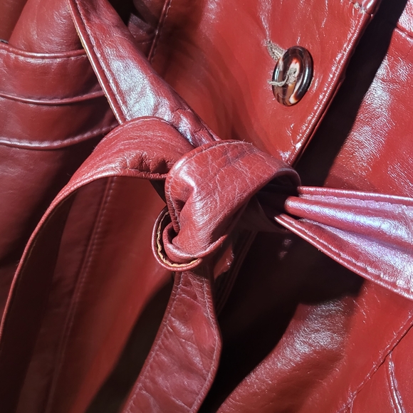 Vintage 1970s Opera Women's Lined, Belted Leather Trench Coat Fits Like A 4-6. - Picture 3 of 16
